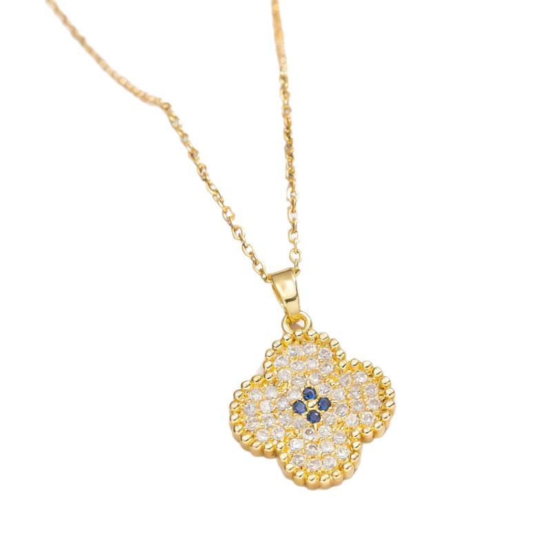 Womens Titanium Steel Clover Jewelry Set Gold Plated Full Necklace Earrings Ring Fashion Versatile