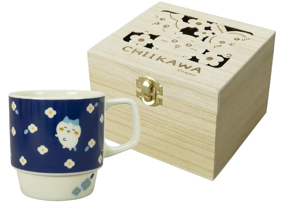 Chiikawa Official Licensed Hachiware Mug, Wooden Gift Box Included, Large Size 340ml, Approx. 9 x 9cm Diameter, Flower Garden, Women's Gift, Birthday