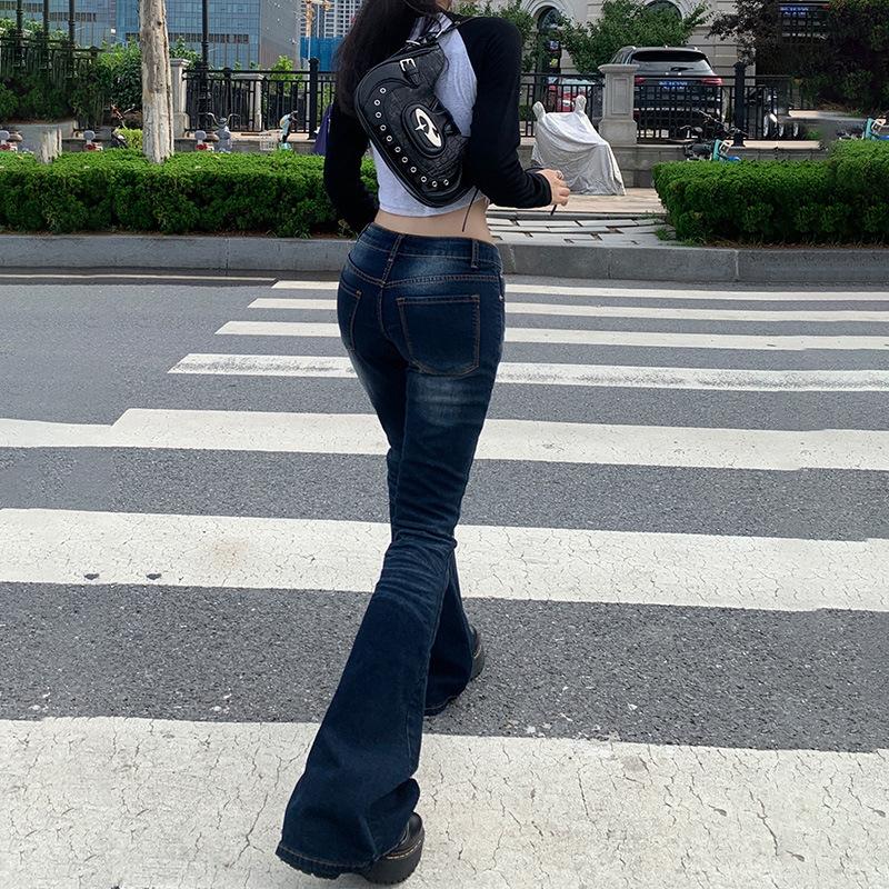 Women's Low Rise Flare Jeans Slim Fit Vintage Denim Pants Elegant Streetwear Bootcut Jeans For Autumn Daily Wear