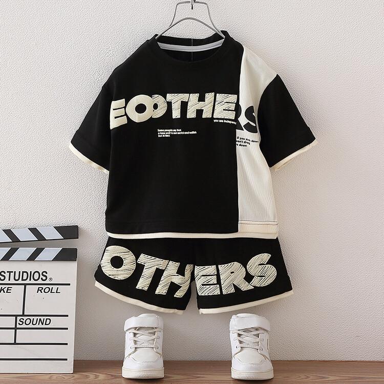Trendy Summer Outfit Set For Boys Soft Cotton Short Sleeve Top And Shorts For Kids