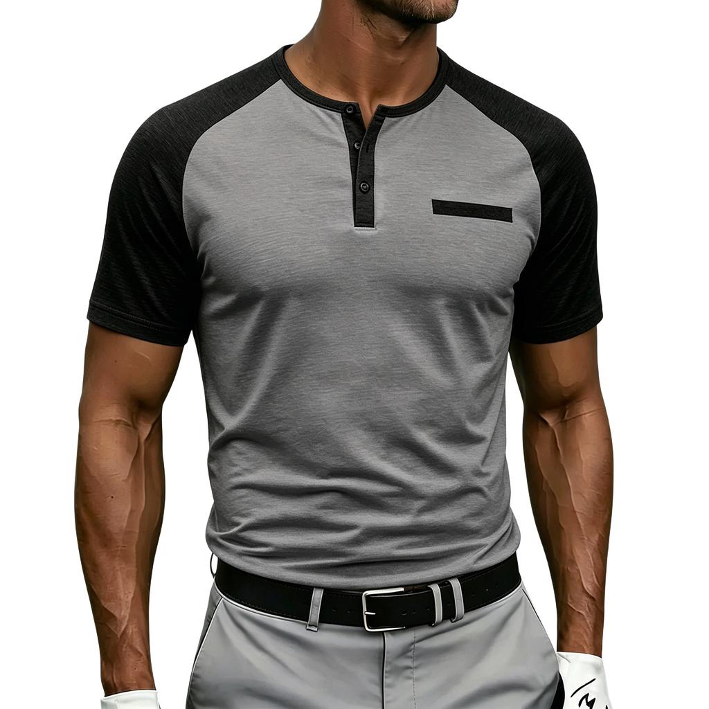 Men's Summer Short Sleeve Raglan Sleeve Henley Shirt Buttoned Neck Casual Fit Lightweight Soft Fabric Top