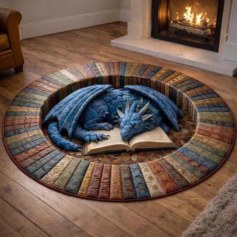 2D Dragon Eye Cave Area Rug Round Fantasy Decor Non - Slip Carpet Perfect for Living Room/Bedroom, Gothic Home Style