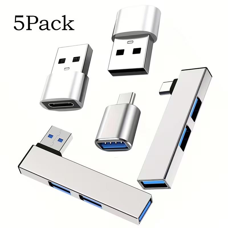 Set of 5 Versatile USB Adapters Converting USB C to USB A Featuring a USB 3.0 Hub for Quick Charging And OTG Functionality 3