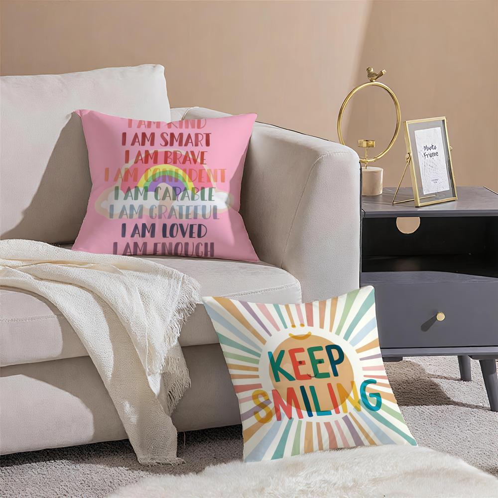 Cartoon Rainbow Sun Cushion Cover Anti-dustmite Pillowcase Invisible Zipper Silky Short Plush Sofa Cushion Cover