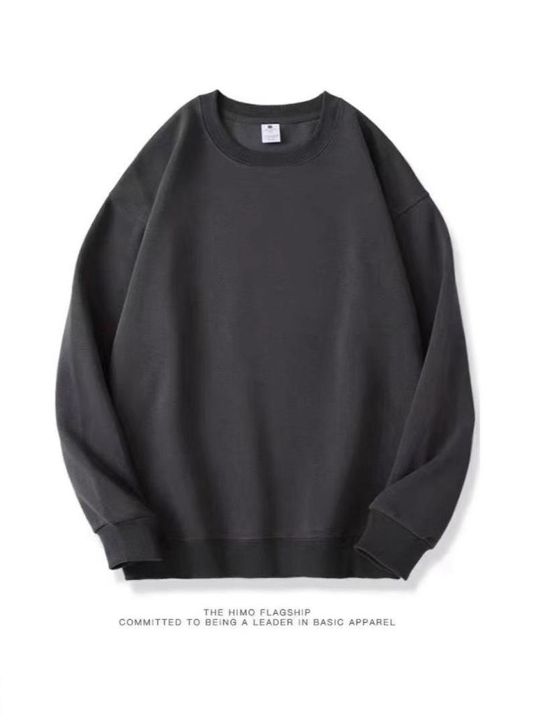 European-American Unisex Pure Cotton Round Neck Sweatshirt - Casual Solid Color, Fall/Winter Long Sleeve Fashion Style
