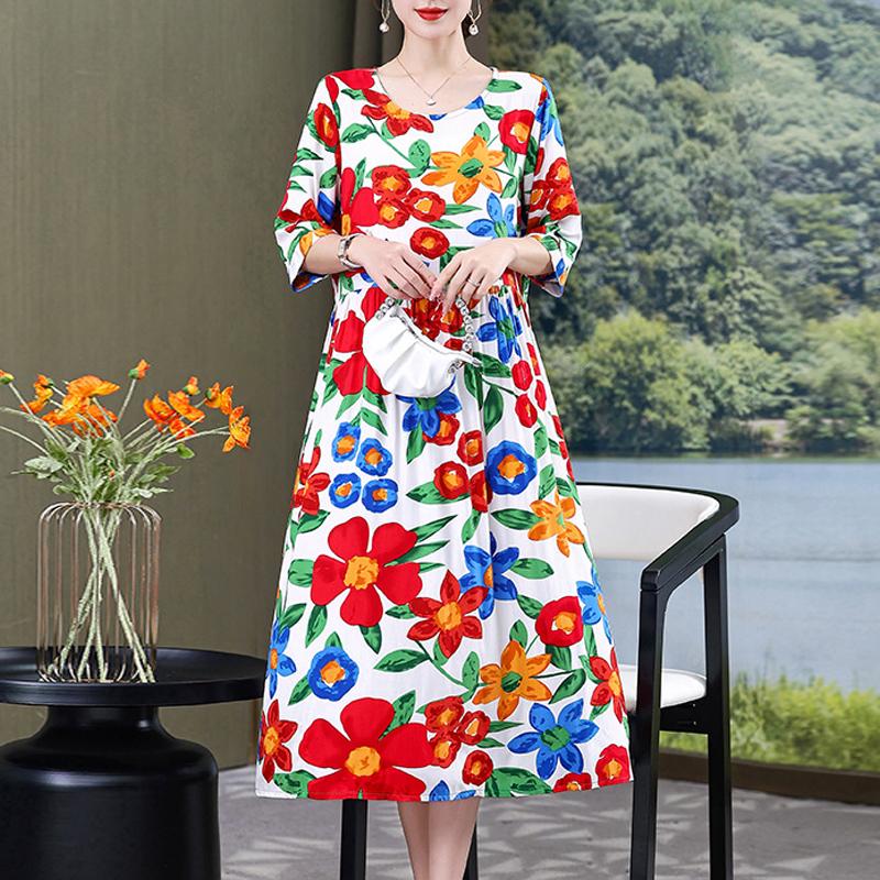 Summer Women for Dresses Casual Print Vintage Elegant Half Sleeve Women's Clothing Plus Size