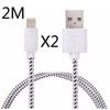 2x White 2m USB Cable for iPhone Fabric Braided Sync Cable Mains Charger for iPhone 5-5s 6 6s Plus Bon191126-11-21089