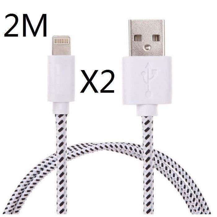 Set of 2x WHITE 2M USB Cable for iPhone Braided Fabric Sync Cable Wall Charger for iPhone 5-5s 6 6s Plus Bon191126-11-21089