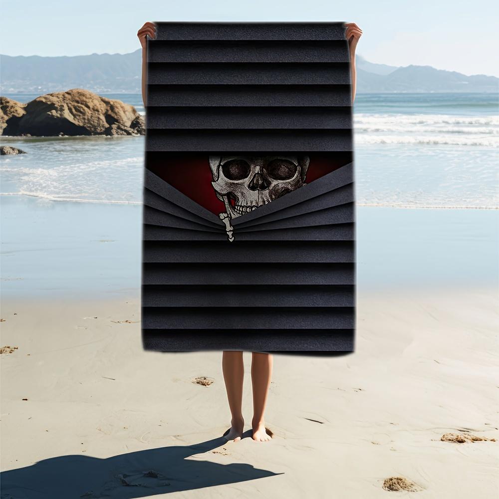 1pc Skull Striped Beach Towel Pirate Theme Print Edgy Design Quick Dry Soft Microfiber Bath Towel For Men Women Halloween Gift
