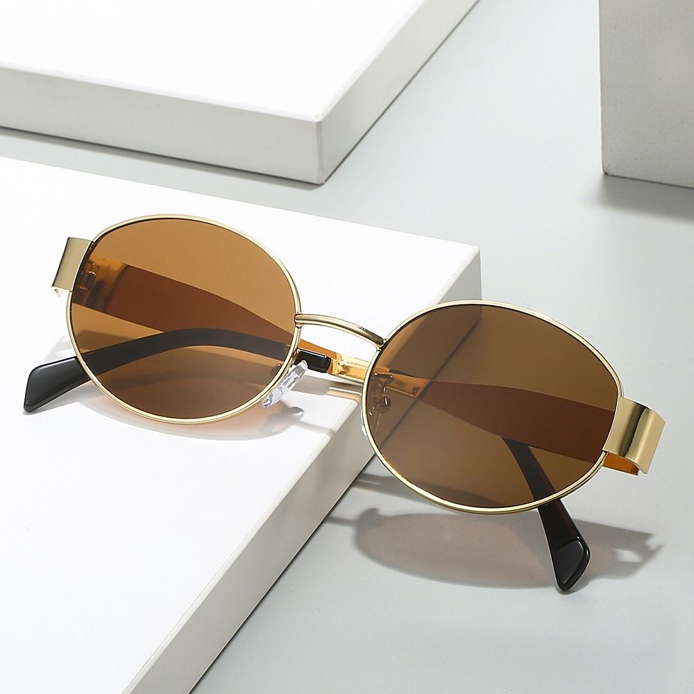 Vintage Metal Frame Oval Sunglasses Uv400 Protection Punk Sun Glasses Black Shades For Women & Men