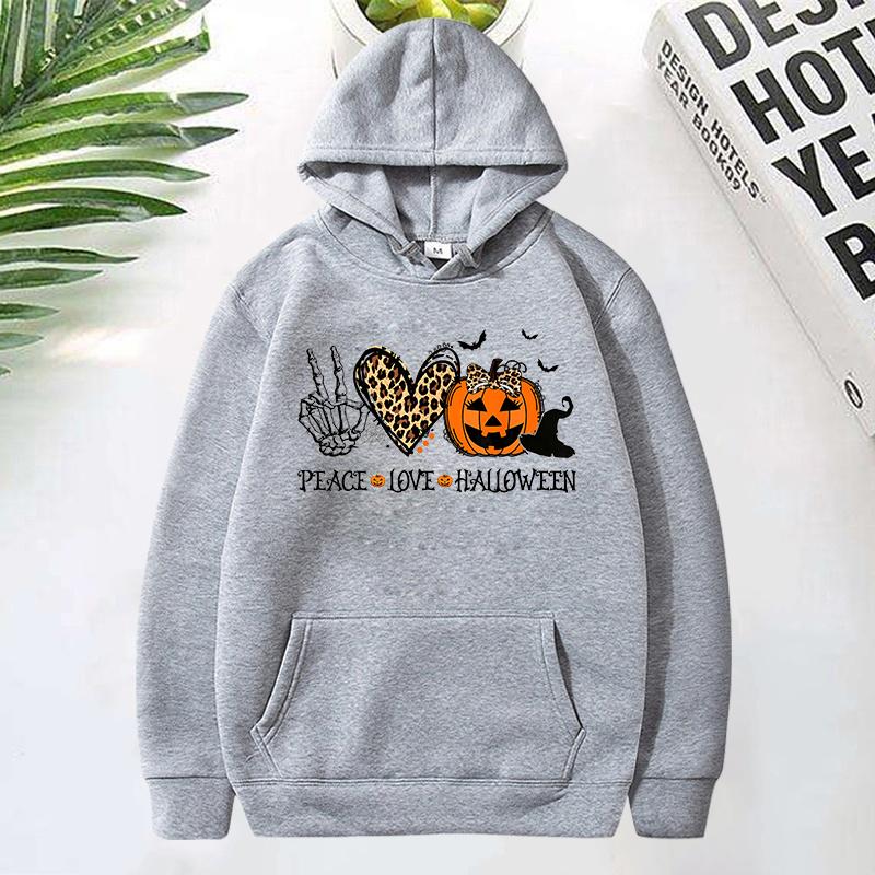 Peace Love Halloween Print Hoodies For Women Men Autumn Winter Pullover Harajuku Casual Long Sleeves Sweatshirt Tops