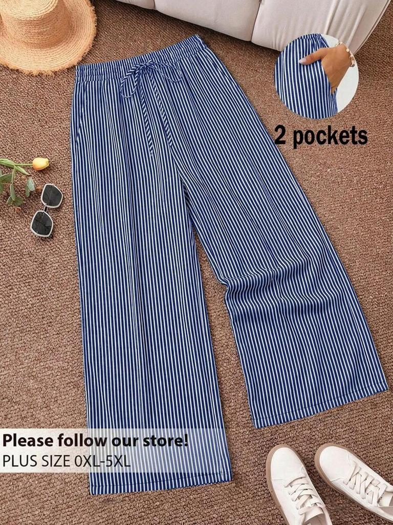 2026 Spring/Summer Plus Size Striped Beach Pants for Women - European & American Style