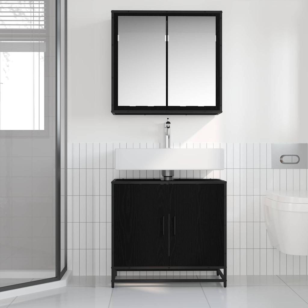 Bathroom Furniture Set 2 Pcs Black Oak Effect Wood Based Material