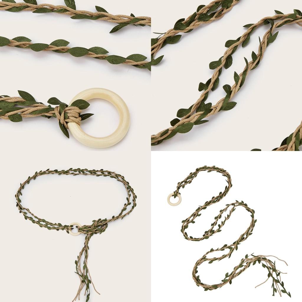 Creative Wooden Circular Buckle Decoration Leaf Branch Design Women Weaving Belt