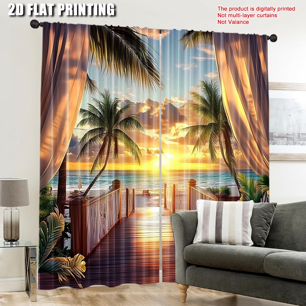 Set Of 2 Tropical Seaside Pography Balcony Wood Bridge Theme Wedding Birthday Curtains Wide Bedroom Living Room Dorm Curtain For Sitting Made
