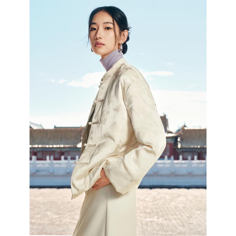 JZ ANNAKAI New Chinese Style Jacquard White Duck Down Jacket for Women