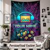 Wall Hanging Tapestry With Custom Name & Text, Geometry Dash Decorative Tapestry For Bedroom