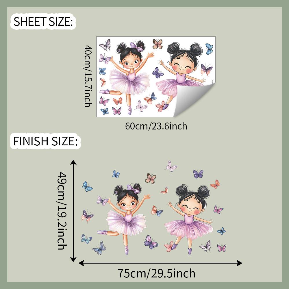 

Dancing Cartoon Girl with Butterfly Wall Sticker Playful Fairy Tale Self-Adhesive Decor for Kids Bedroom Living Room 40x60cm різнокольоровий