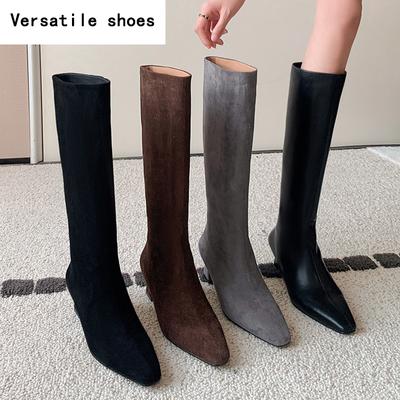 Winter Stretch Modern Women Knee High Boots Fashion Long Booties Designer Low Heels Botas De Mujer