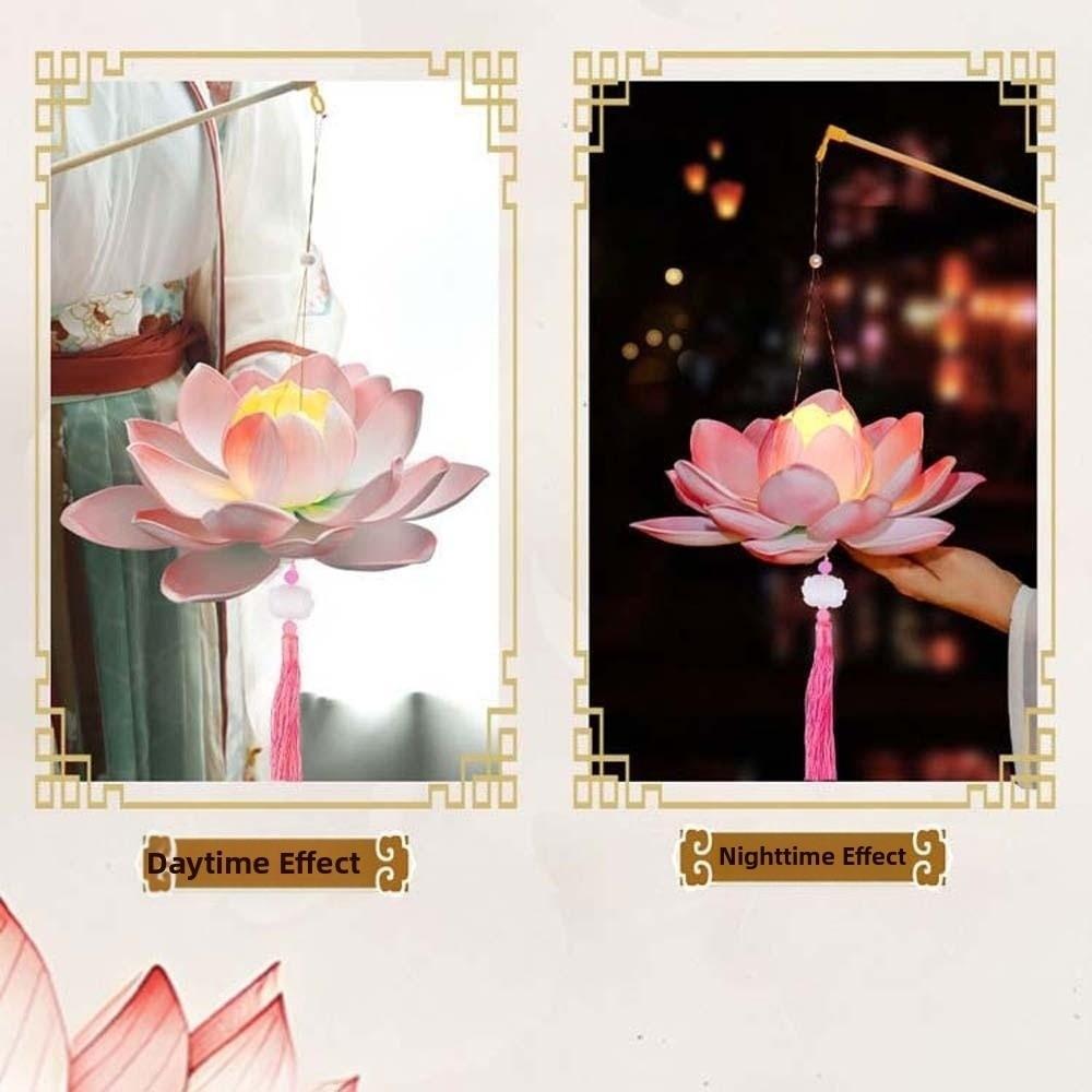 Ancient Style Lotus Lantern Creative Design Warm Light Flower Lamp Handmade Flower Elegant Tassel Handheld Light Dance Show