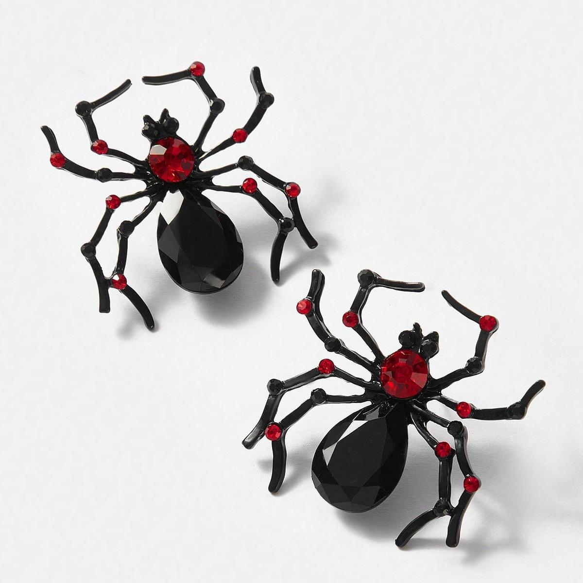 Versatile Halloween Black Spider Stud Earrings: Dark Animal Design, Exaggerated and Fun Ornaments for Women чёрный