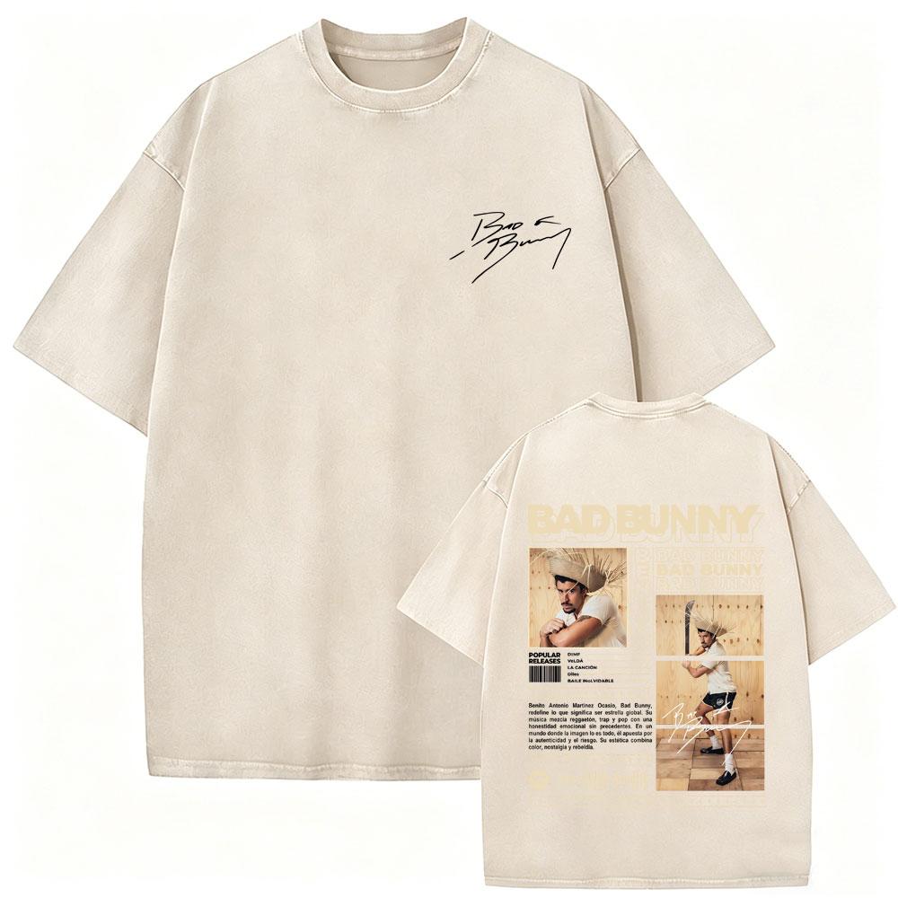 Washed Vintage Rapper Bad Bunny Tshirt Nadie Sabe Lo Que Va A Pasar Manana Skeleton Graphic T Shirts Men Fashion Hip Hop Tshirt