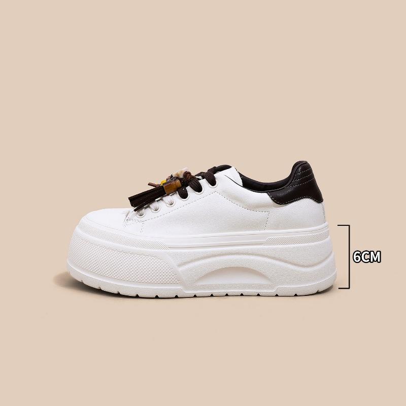 

thick-soled muffin shoes women s autumn new versatile small man heightening pair of shoelace buckles decorated white shoes 40