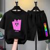 Summer Boys Girls Age 3-12 Tee+Shorts Suit Children Short Sleeve T-Shirts Child Casual Pink Black Clothes Sprunki Graphics