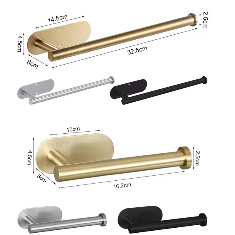 Adhesive toilet paper holder stainless steel wall mount kitchen roll towel rack napkin dispenser absorbent stand tissue hanger