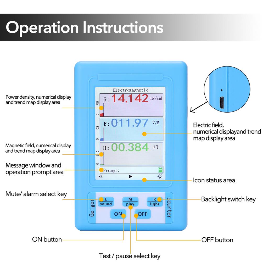 BR 9A Handheld Portable Electromagnetic Radiation Detector High Accuracy Professional Semi Functional Type