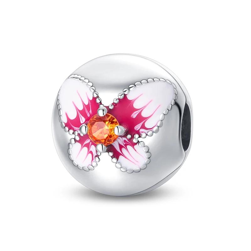 Copper Colorful Flowers Butterfly Charms Beads Fit Original Charm Bracelets Women Diy Jewelry Birthday Gift Making