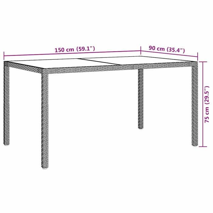 VidaXL Table de jardin 150x90x75 cm Verre trempé-résine tressée Beige