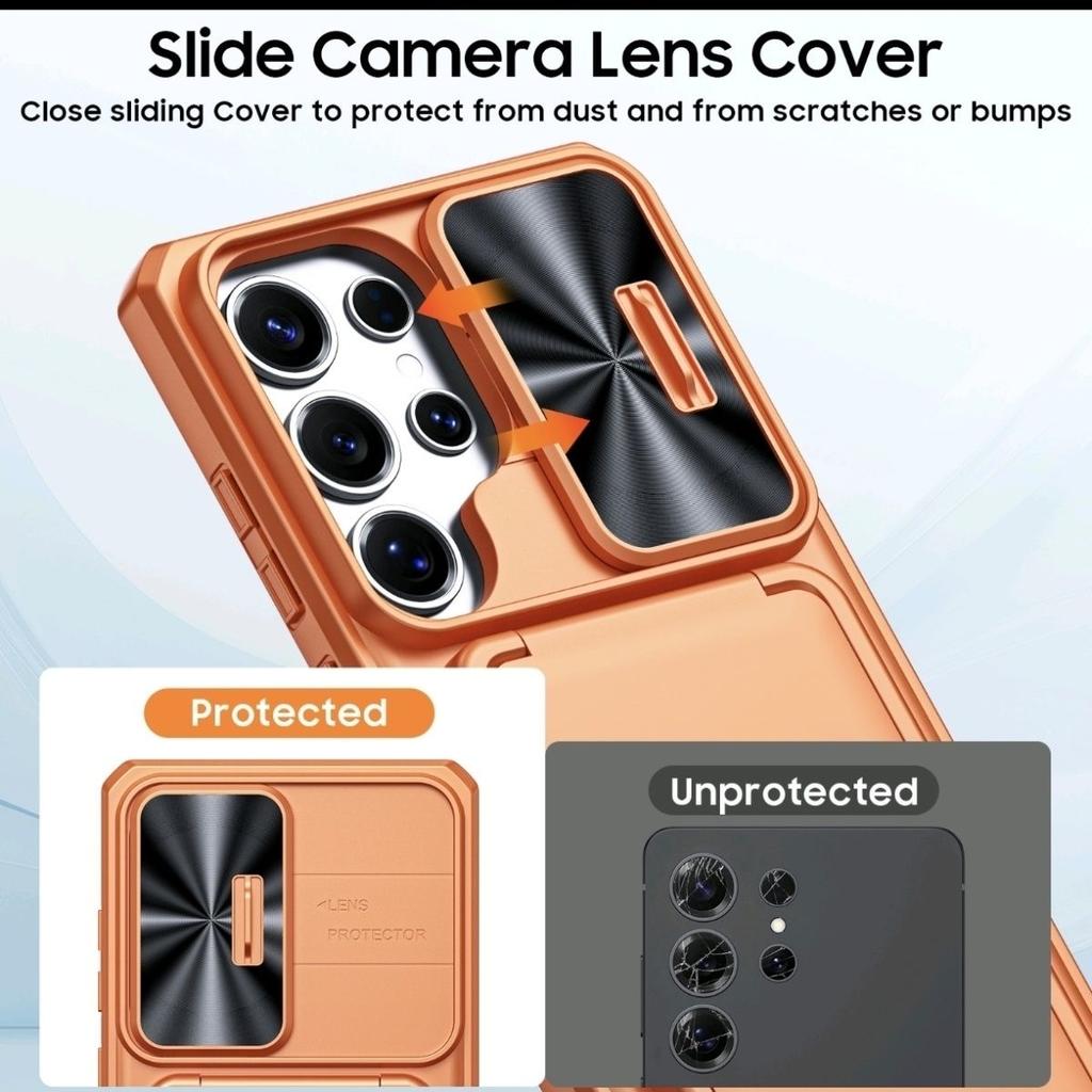 With Card Holder Sliding Camera Cover and Stand for Samsung Galaxy S26 S25 S24 Ultra Phone Case, Anti-Fall PC+TPU Wallet Case