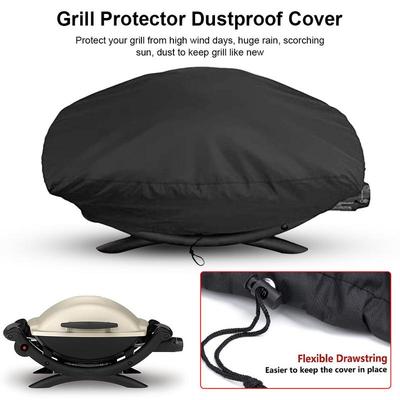 Oxford Fabric Black BBQ Grill Cover With Drawstring Waterproof Lightweight Dust Cover For Weber Q1200 And 1000 Grill Protecting