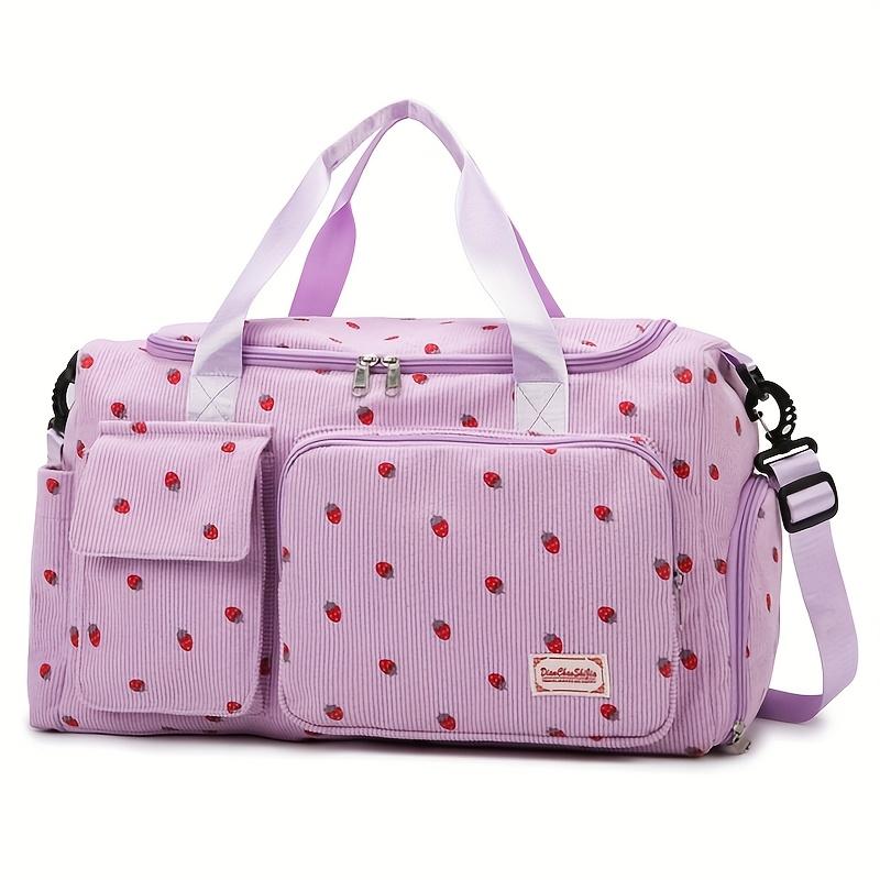 Large Capacity Strawberry Print Duffel Bag with Multiple Compartments - Durable Nylon Casual Gym & Travel Bag, Reinforced Handles & Secure Zippers