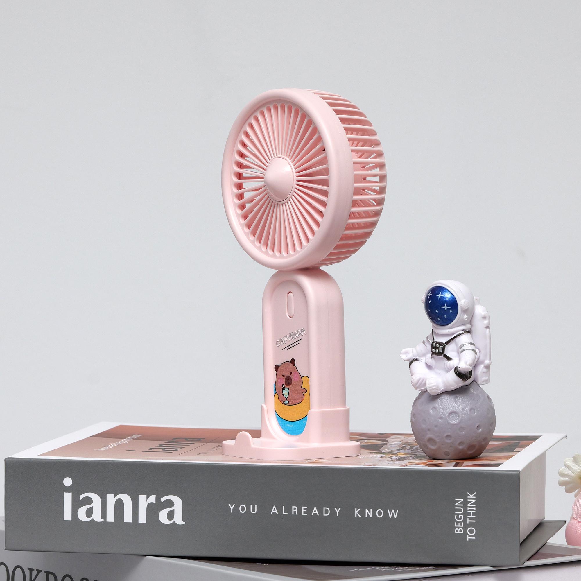 

YM88201-Adorable Animal Print Handheld Fan - 3 Wind Modes, Detachable Base, Cute Design | Portable & Versatile рожевий