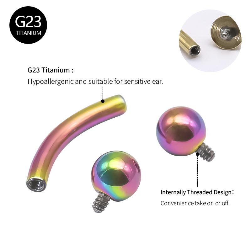 1PC Titanium Eyebrow Piercings Internally Threaded 14G 16G Curved Barbell for Anti Eyebrow Rook Stud Cartilage Lip Rings Jewelry