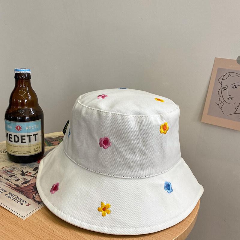 Colorful Flowers Embroidery Bucket Hats For Women Girls Summer Cotton Sunscreen Panama Sun Hat Foldable Outdoor Fisherman Caps