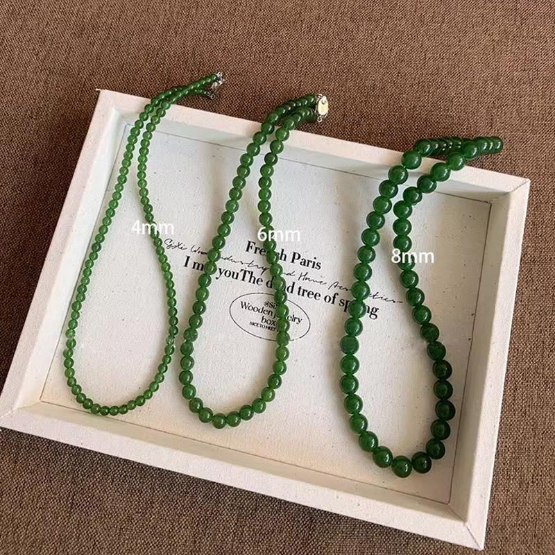 Green Chalcedony Beaded Jasper Necklace High Sense Spring And Summer New Chinese Clavicle Chain Stainless Steel Ingot Buckle Neck Chain Female