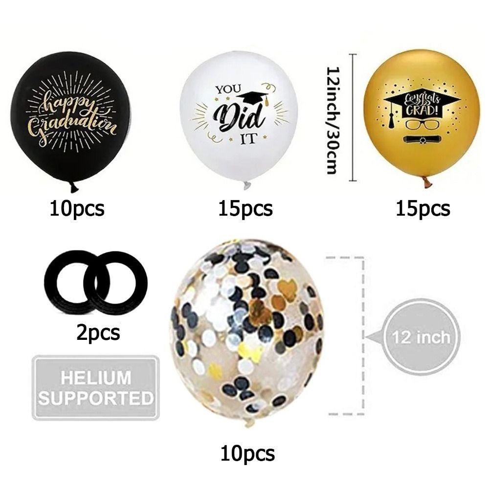 Black Gold Graduation Decorations Cap Printing Latex Balloon Confetti Balloon School Celebration