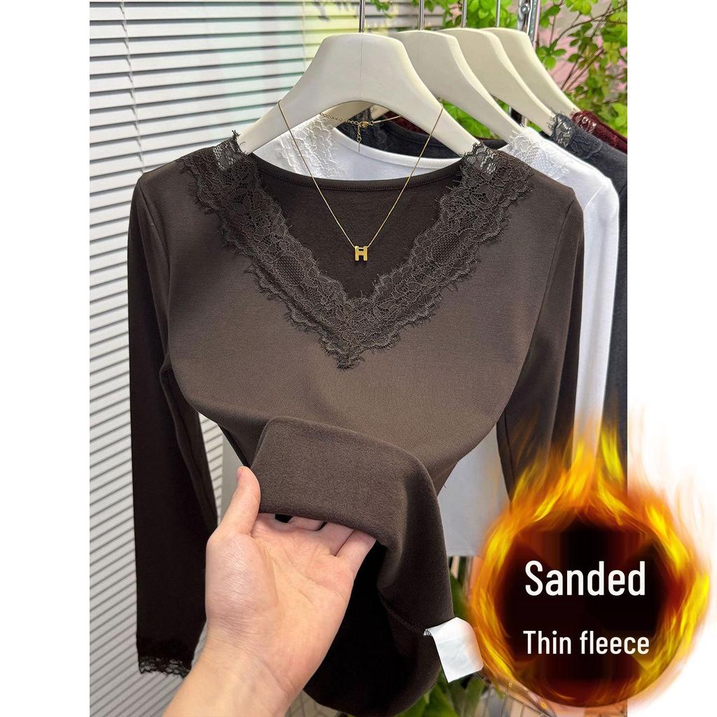 2025 Women's Black V-neck Lace Top: Versatile, Age-Defying, Stylish, Trendy, Regular-Fit