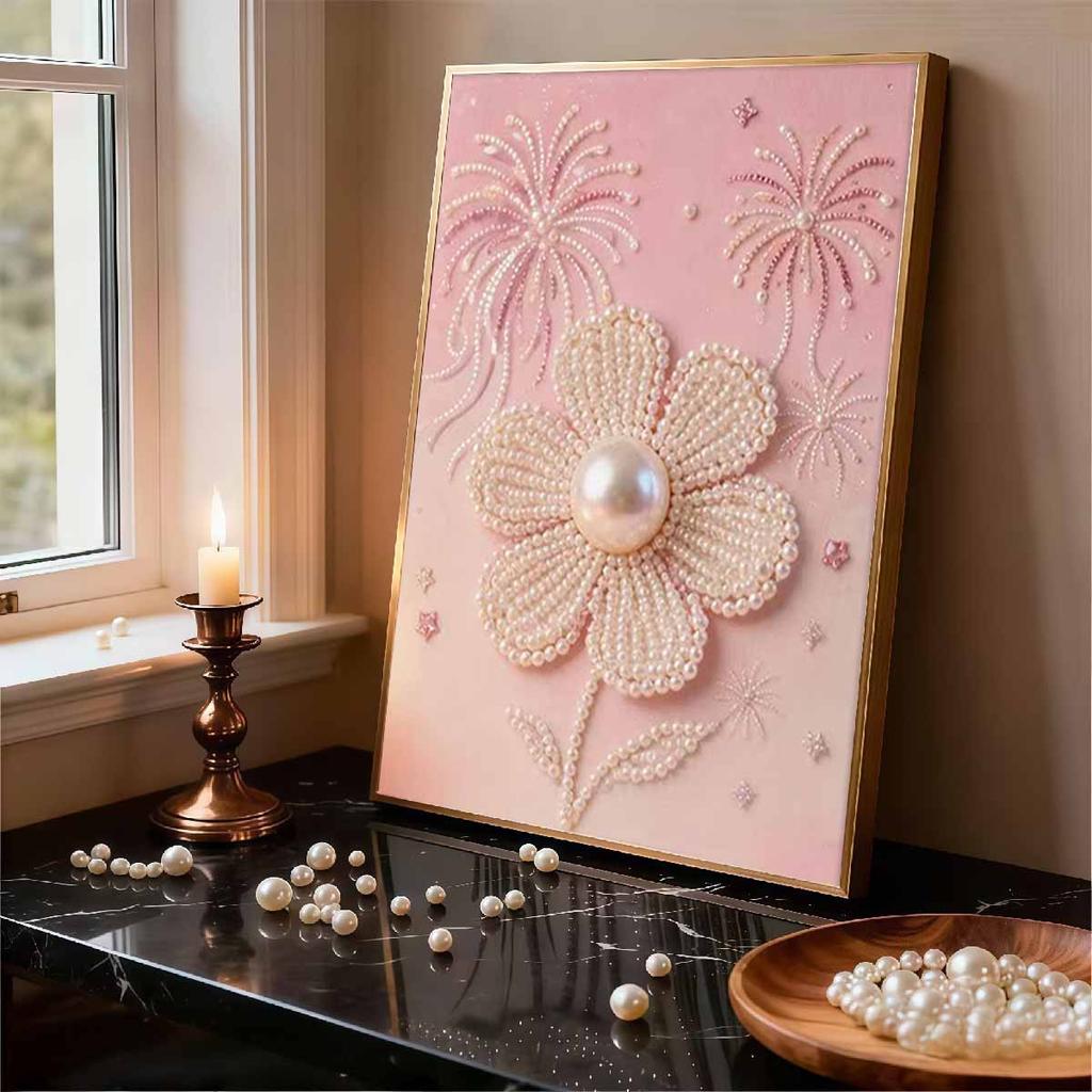 Pearl Flowers and Fireworks DIY Diamond Art Kits 15.7x19.6inch Gem Art Diamond Painting Kits Without Frame for Adults Gift Idea Home Wall Decor