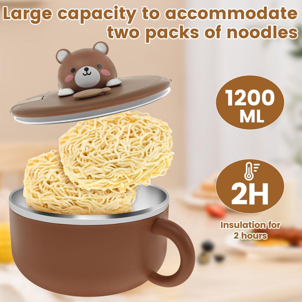 Miska do ramenu 1200 ml z pokrywką Uszczelniona miska do gotowania ramenu z uchwytem i widelcem Izolowana miska na makaron Praktyczna miska do serwowania instant