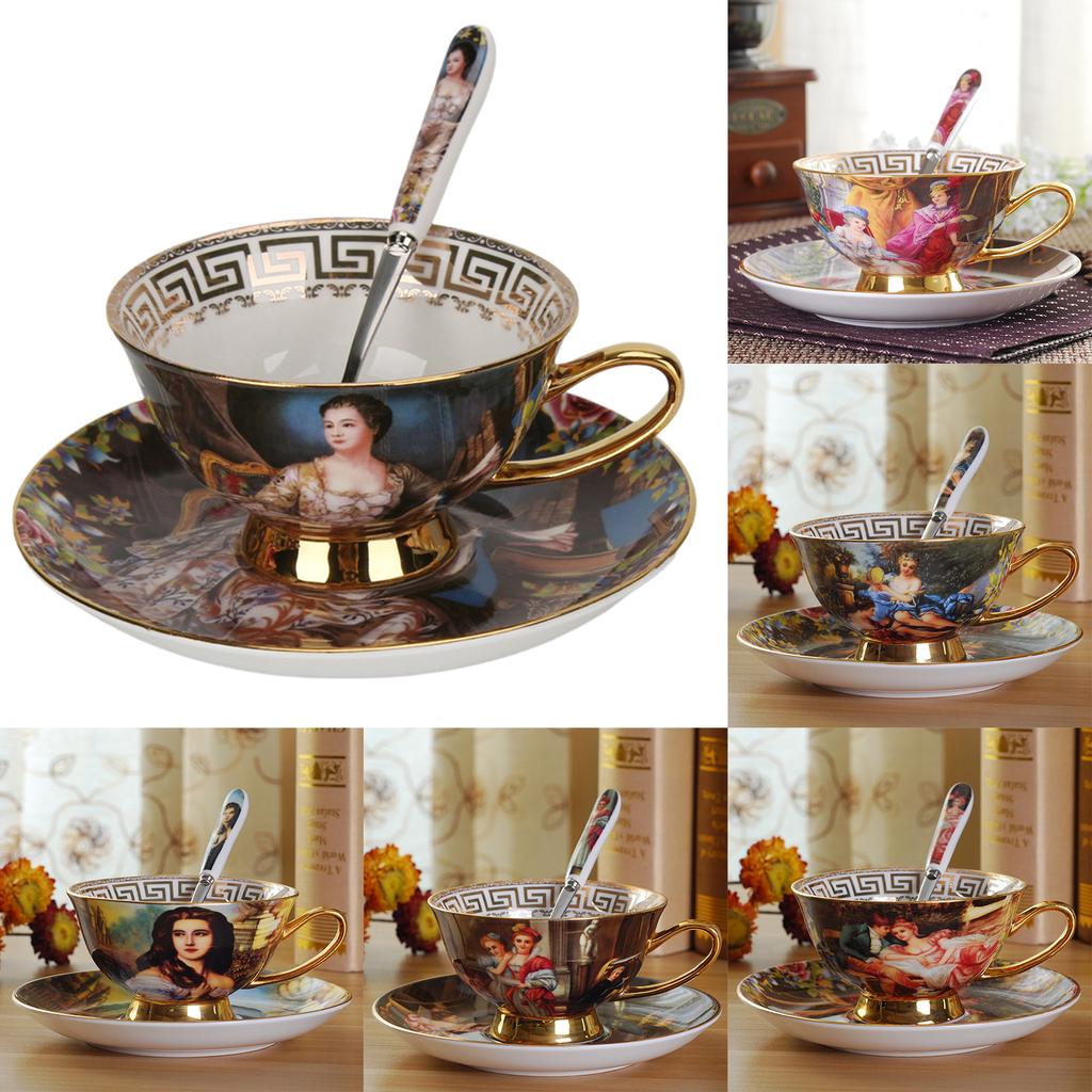 Teacup Saucer Set With Spoon Morning Tea Cup With Handle For Adults