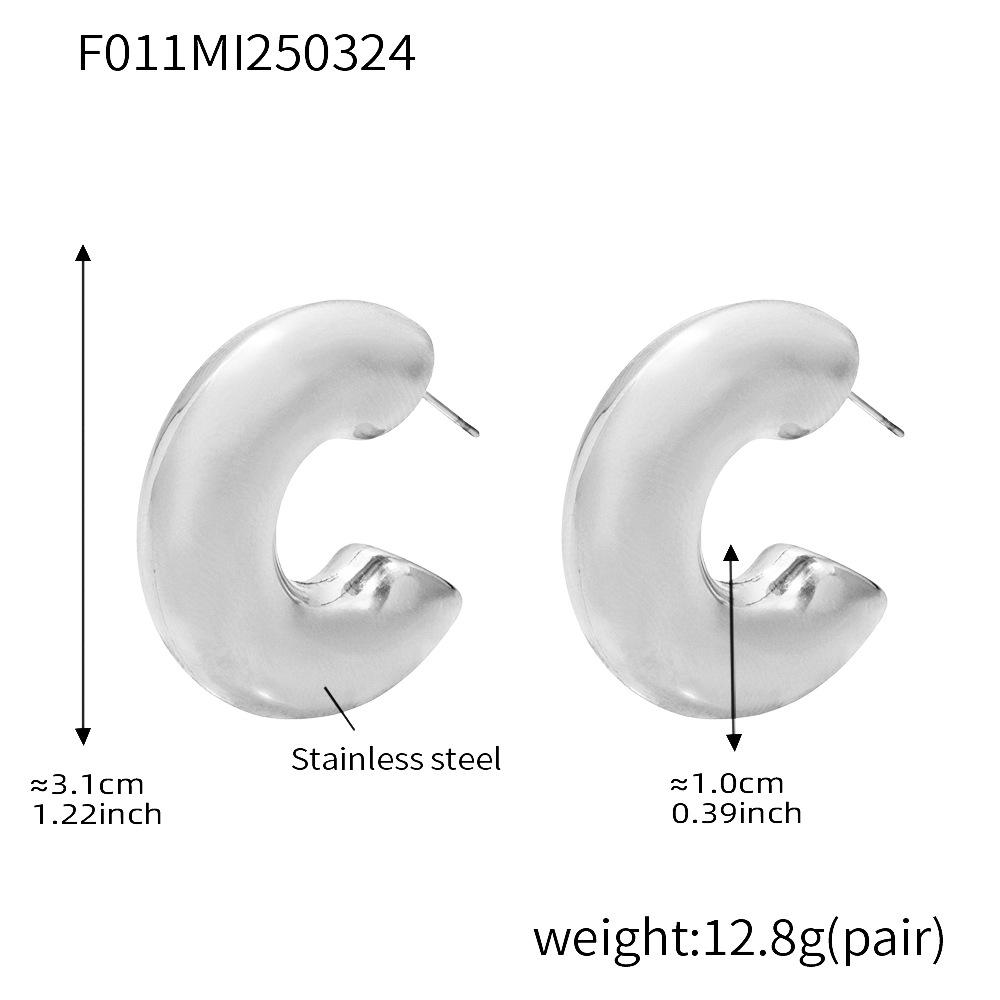 Qiong Yao Cross-border High-end Gold-plated Stainless Steel C-shaped Earrings - European & American Fashion Set with PVD Gold Color Retention.