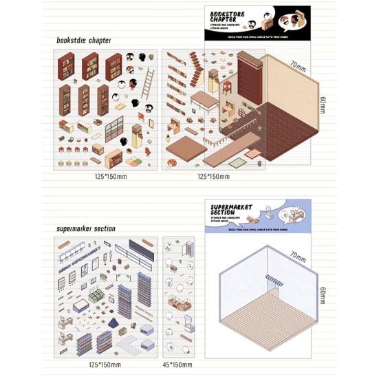 Zestaw naklejek 3D DIY Łagodzący stres Wielorazowe naklejki sceniczne z pęsetą Supermarket Kawa