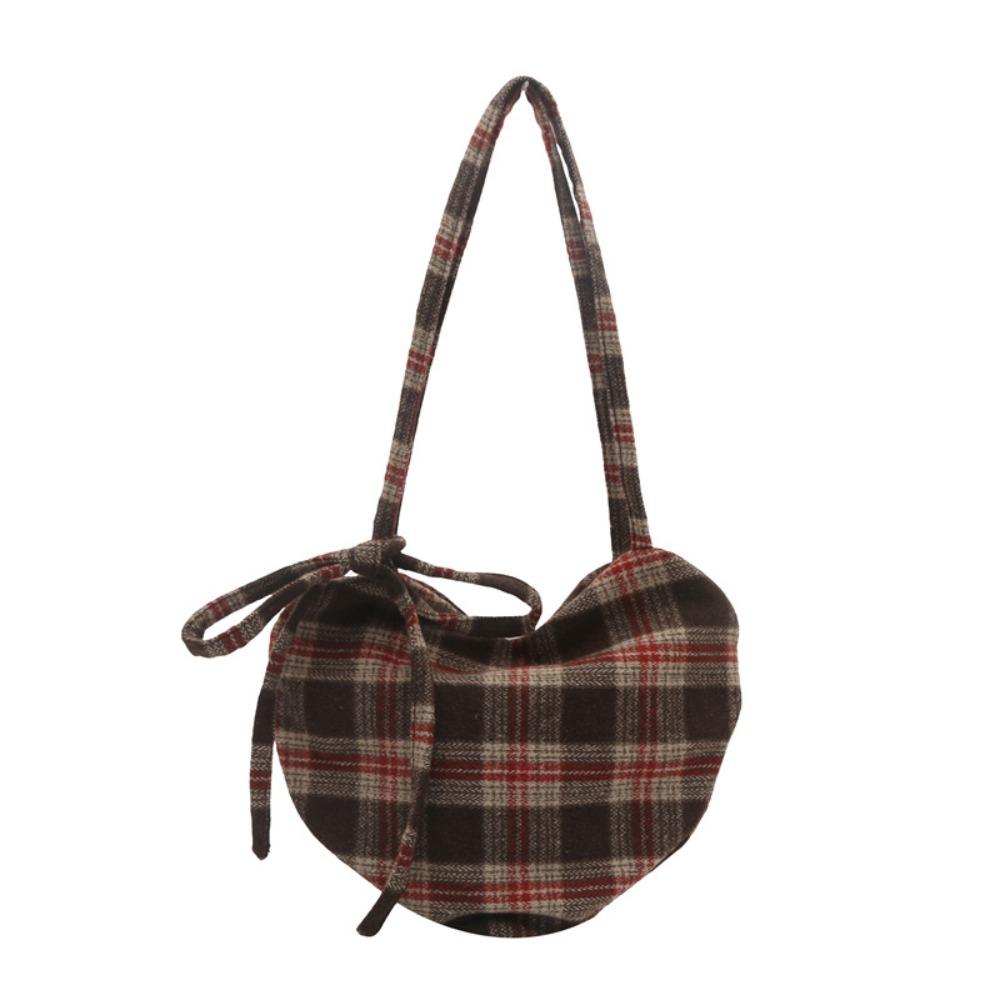 Printed Red Plaid Tote Bag Cloth Women's Handbag Fashion Heart Shoulder Bag  Female