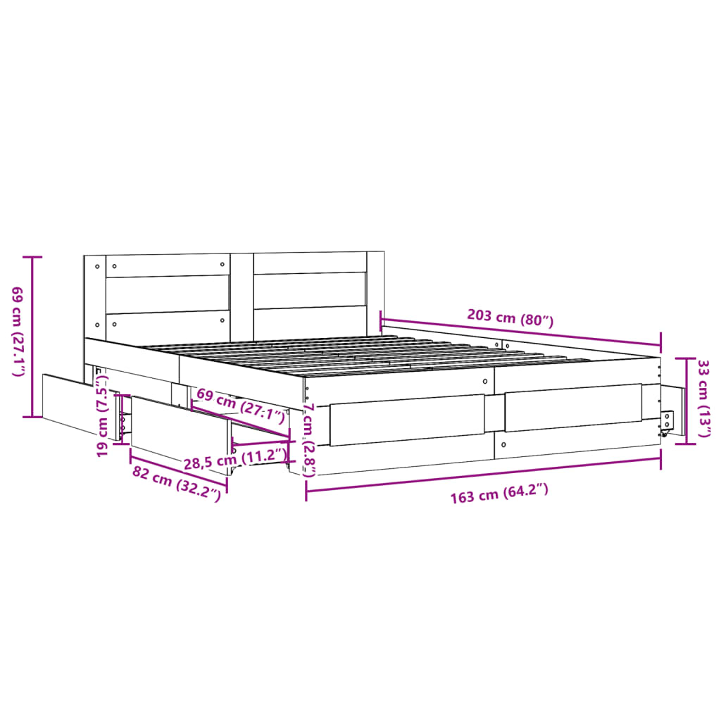 Bed Frame with Headboard Grey Sonoma 160x200 cm Particleboard