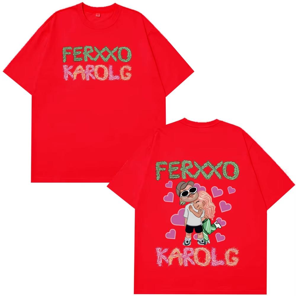 Karol G Feid Ferxxo Popular Print Tees Men Women Fashion Summer Short-sleeved Cotton Loose Casual Hip-hop Male T-shirt Oversized