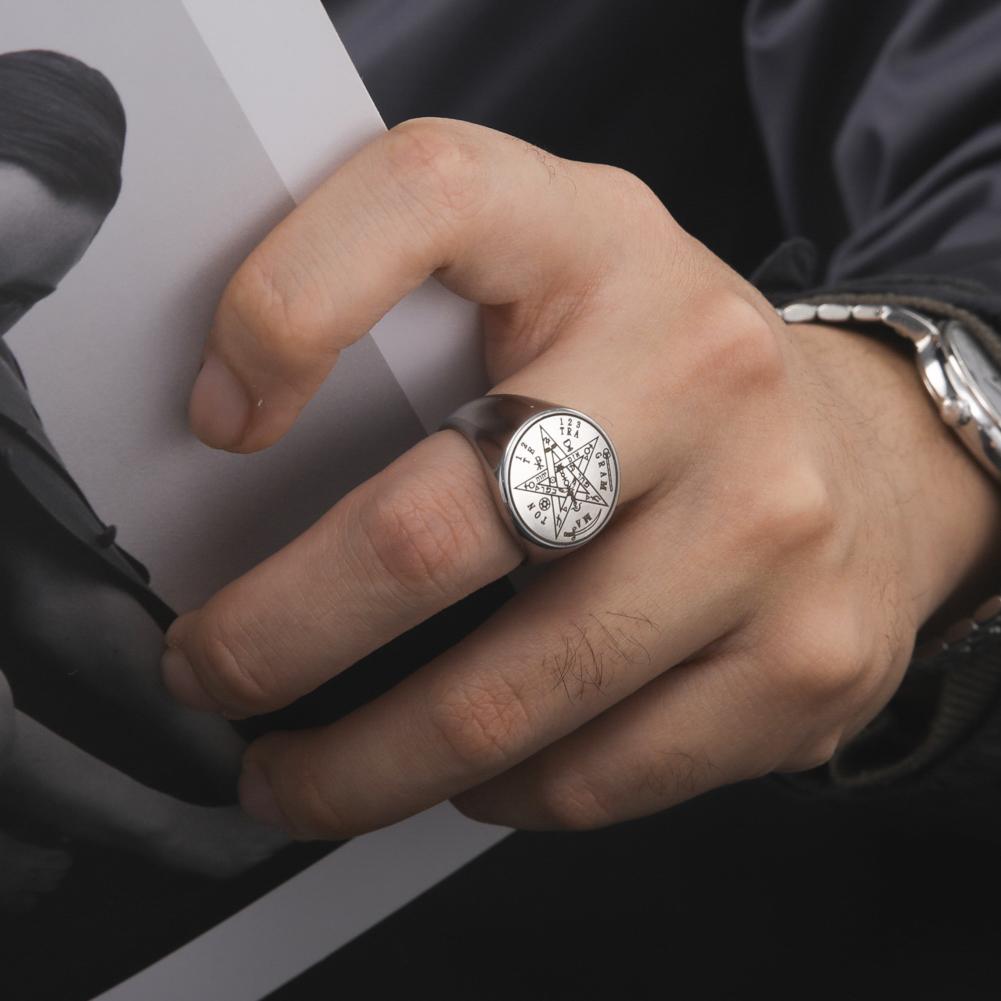 Dreamtimes Vintage Viking Five-pointed Star Rings Wahyeh Magical Blessed Pentagram of Solomon Amulet Talisman Men's Ring Jewelry